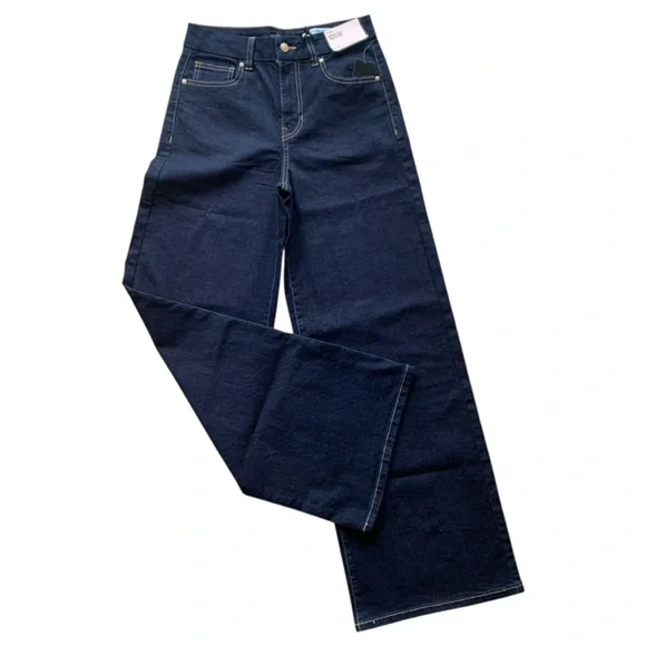 BCBG Generation Wide Leg Jeans Indigo Rinse High Rise Trouser Denim 7/28 NWT - Picture 1 of 7